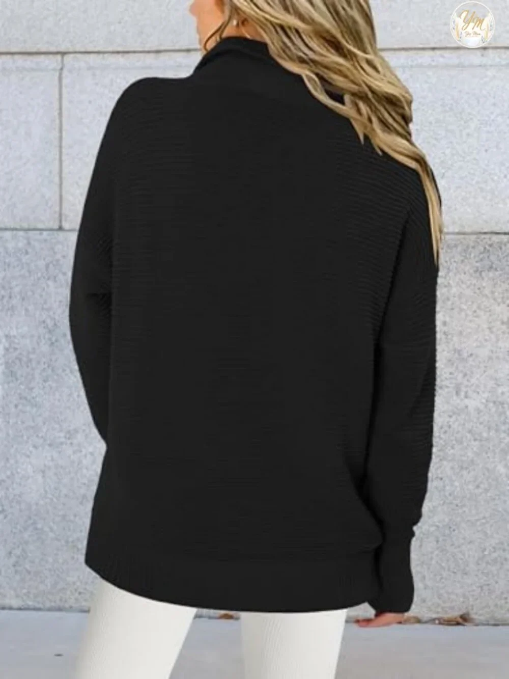 Women's Oversized Knit Pullover Sweater with Thumbholes Long Sleeve Quarter Zip